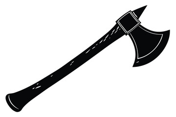Black silhouette of an axe with a sharp blade and wooden handle silhouette