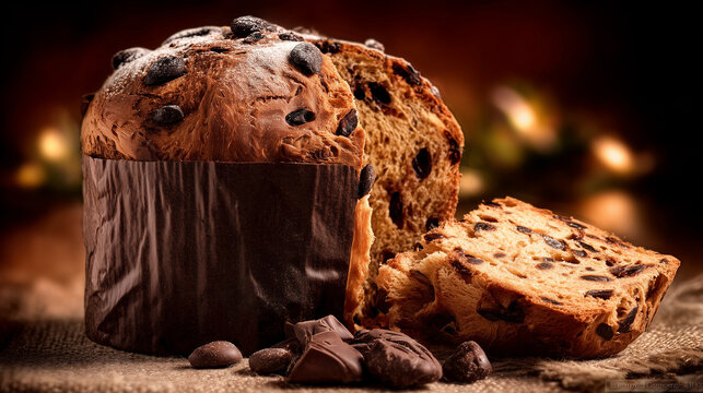 Panetone tradicional bolo de Natal,  p&atilde;o doce com gotas de chocolate.