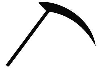 Simple black silhouette of a scythe on a white background