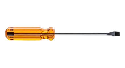 Flathead screwdriver isolated on transparent background for tightening or loosening screws in electronics, woodworking, and general repairs