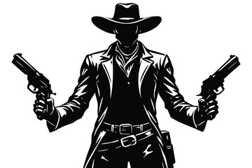 Western cowboy silhouette with dual pistols