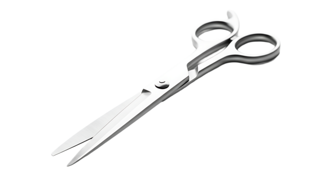 Closeup of silver surgical scissors, isolated on transparent background, a precise instrument used in medical procedures for cutting tissue and sutures with accuracy