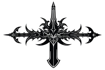 Ornate black fantasy sword cross silhouette
