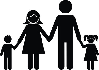 Silhouette illustration of family holding hands, representing parents with children, unity, love, togetherness, happy lifestyle concept for community and family values