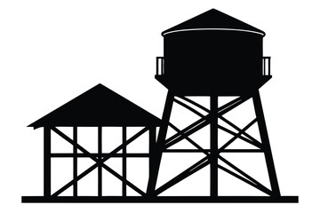 Industrial water tower and building silhouette