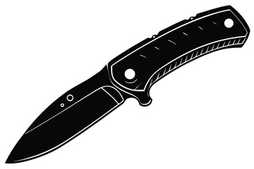Black folding pocket knife silhouette with white outline