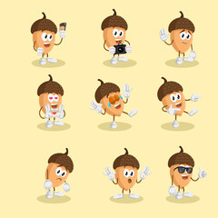 Happy Nut Mascot Cartoon Character All Set for Healthy Snack Vector Illustration