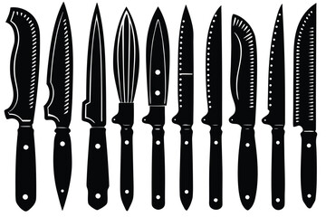 Collection of kitchen knives silhouette