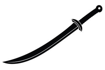 Black silhouette of a curved sword with a ring pommel