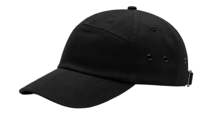 Black baseball cap isolated on transparent background, a versatile accessory for sports, casual wear, and sun protection, offering style and comfort