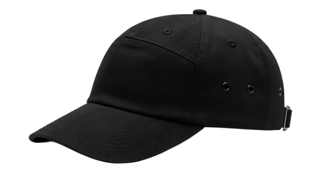 Black baseball cap isolated on transparent background, a versatile accessory for sports, casual wear, and sun protection, offering style and comfort