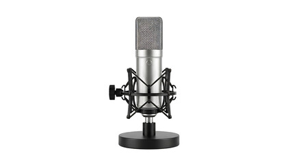 Studio condenser microphone isolated on transparent background, capturing pristine audio for recording vocals, instruments, and podcasts with clarity