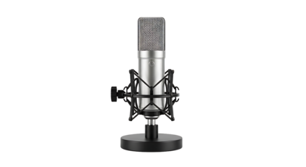 Studio condenser microphone isolated on transparent background, capturing pristine audio for recording vocals, instruments, and podcasts with clarity