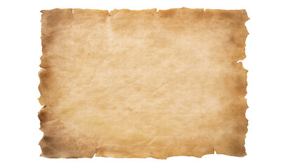 Dark Burnt Edge Parchment Paper Texture Isolated on Transparent Background Antique Blank Scroll for Treasure Map