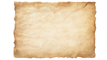 Isolated Old Vintage Aged Parchment Paper Texture with Rough Burnt Edges and Copy Space on Transparent Background