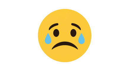 Fototapeta premium Sad face emoji with tears. Crying yellow emoticon vector icon. Unhappy expression flat design illustration