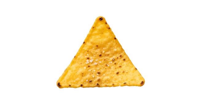 Single dorito chip isolated on transparent background, a popular snack made from corn tortillas, fried or baked, and seasoned with spices