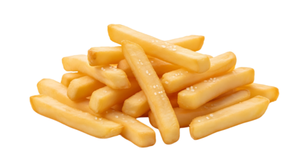 Heap of golden french fries isolated on transparent background classic and comforting side dish, perfect for dipping in ketchup or enjoying as a snack