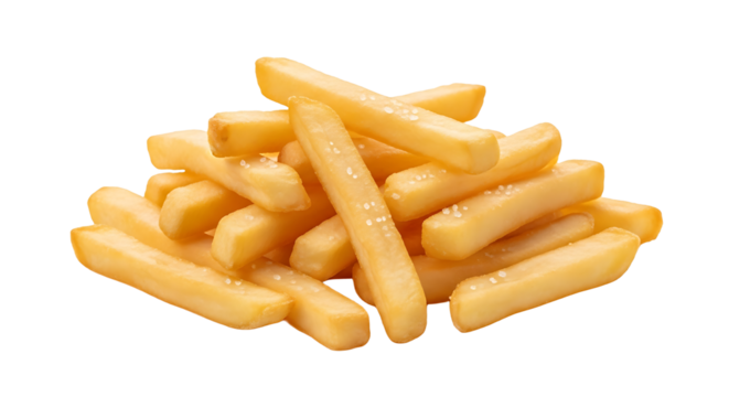 Heap of golden french fries isolated on transparent background classic and comforting side dish, perfect for dipping in ketchup or enjoying as a snack
