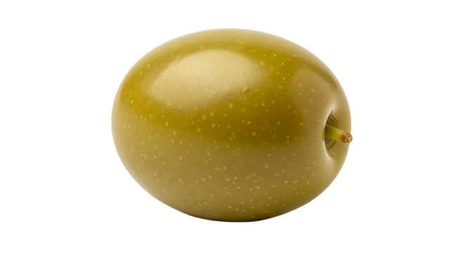 Closeup of a single green olive isolated on transparent background, showcasing its smooth texture and vibrant color, perfect for foodrelated projects