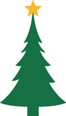 Obraz premium A simple illustration of a green Christmas tree with a yellow star on top, isolated on white.
