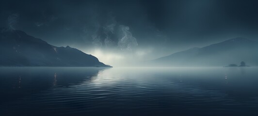 Naklejka premium a light lake in smoke,generative AI