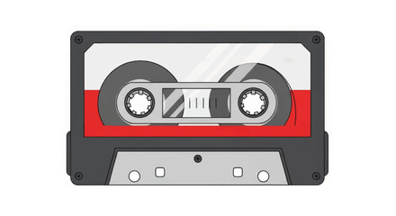 Obraz premium A modern minimalist vector illustration of a compact cassette tape with Polish flag colors. Retro 80s and 90s audio and music icon. Flat design graphic isolated on a white background