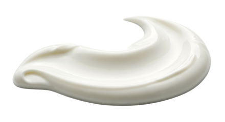 A smooth swirl of white cream isolated on transparent background, highlighting its rich texture and potential use in culinary or cosmetic applications