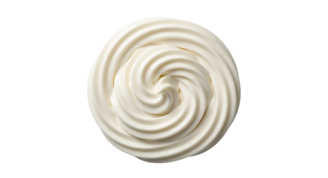 A swirl of creamy whipped cream isolated on transparent background, showcasing its smooth texture and inviting appearance for dessert or topping applications
