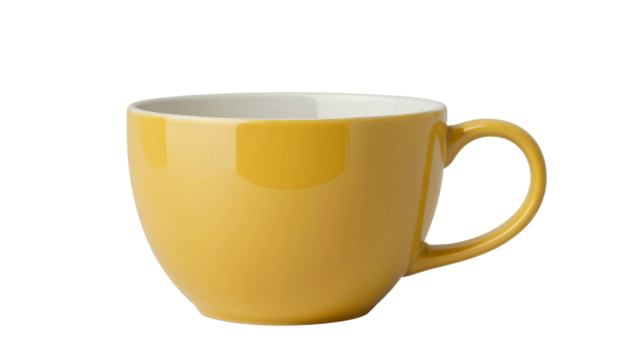 clean and minimal studio shot of a bright yellow ceramic coffee cup isolated on a black background. The glossy surface, smooth curves, and elegant handle design highlight the simplicity।