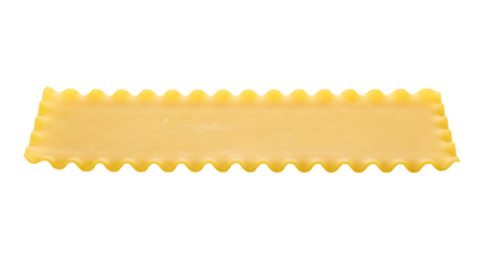 Single uncooked lasagna pasta sheet isolated on transparent background ingredient for traditional italian dish, flat dried noodle for layering