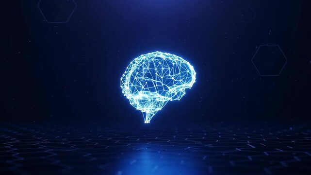 Artificial intelligence digital brain glows on dark surface, conveying information and processing power. Artificial intelligence shows brain power in technology and science.