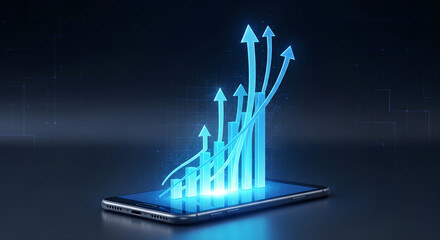 Mobile Business Growth Chart Data Analysis Blue Glow Copy Space