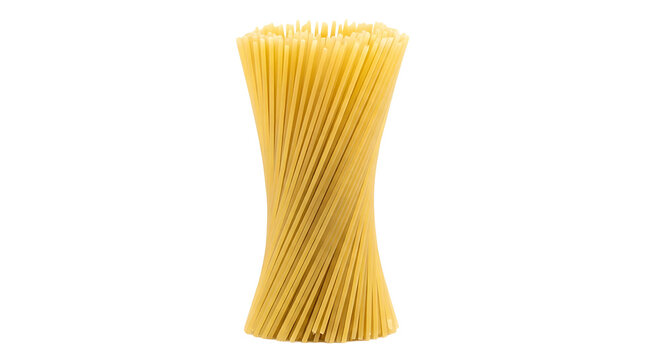 Close up of uncooked spaghetti pasta isolated on transparent background, a staple ingredient for italian cuisine and delicious pasta dishes