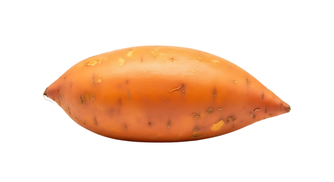 A single sweet potato isolated on transparent background, highlighting its smooth orange skin and distinctive form, ideal for culinary and healthrelated themes