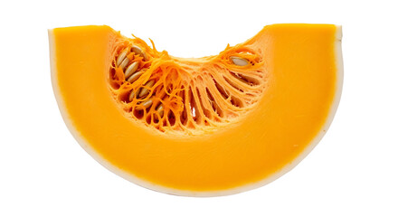 A slice of pumpkin isolated on transparent background, showcasing its vibrant color, texture, and seeds, a versatile ingredient for autumn recipes