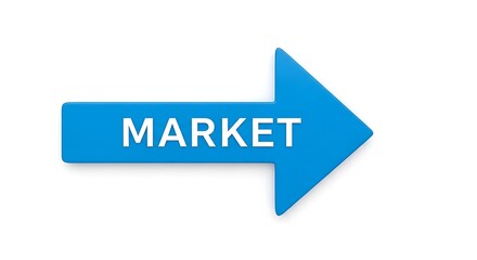 Blue arrow points right with the word "MARKET" on white background.