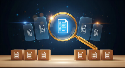 Document Search Analysis Checklist Blue Background Copy Space