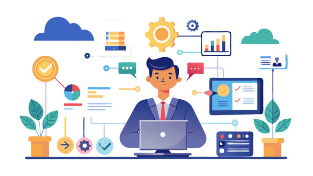 Business professional analyzing data and managing tasks efficiently