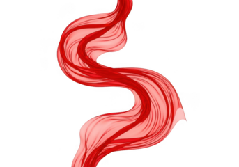 Abstract flowing red fabric or silk ribbon isolated on transparent background, elegant and dynamic motion