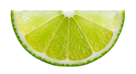 A vibrant and refreshing slice of lime, isolated on transparent background, showcasing its juicy texture and bright green color, perfect for summer drinks