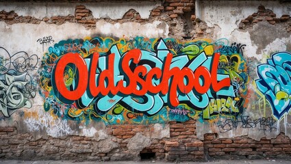 A wall with red graffiti with text &ldquo;OldSchool.&rdquo;
