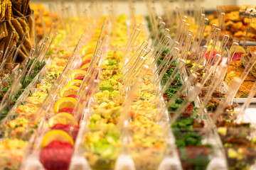 Catering buffet in Northern Italy characterized by presence of typical products like cottage...