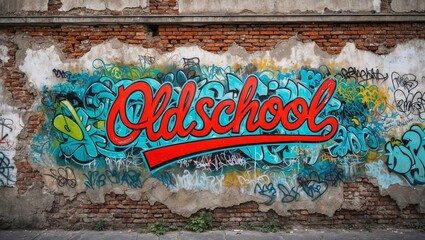 A wall with red graffiti with text &ldquo;OldSchool.&rdquo;
