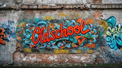 A wall with red graffiti with text &ldquo;OldSchool.&rdquo;
