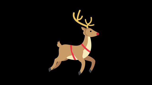 Cute animated reindeer illustration with simple flat design, perfect for Christmas themes, holiday decorations, and festive digital projects on a green & black background.