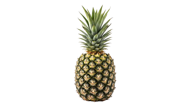 A vibrant and fresh pineapple isolated on transparent background, showcasing its textured skin, spiky leaves, and tropical appeal, perfect for healthy recipes