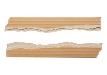 Two torn strips of corrugated cardboard isolated on transparent background