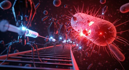 Advanced Visualization of Bacteria Under Attack by Sci-Fi Style Nanobots in HD Quality