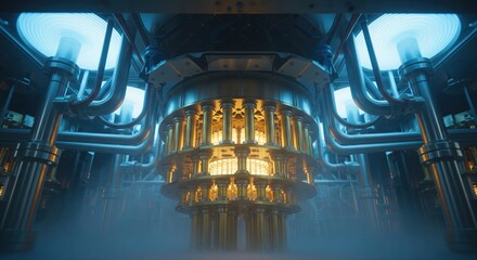Futuristic Quantum Computing Facility with Illuminated Technology and Sci-Fi Atmosphere